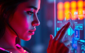 AI girlfriend engaging in unfiltered NSFW chat on a holographic screen, showcasing advanced digital intimacy and realistic interaction capabilities.
