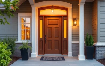 Front door replacement in progress on a stylish entry with new energy-efficient frame.